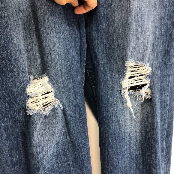 Lane Bryant blue Stretch  Distressed Skinny Jeans Double Released Hem Size 20 - Picture 12 of 16